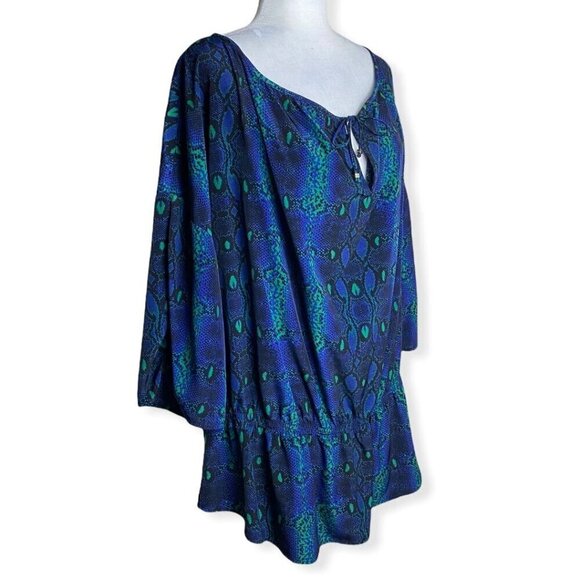 Liz Claiborne Snakeskin Print Lightweight Blue Green Blouse Womens PLUS Size 2X - Picture 4 of 8